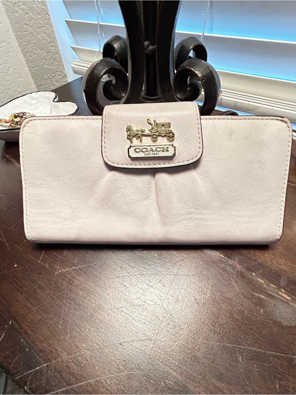 Coach Light Pink Leather Continental Wallet with Gold Tone Logo